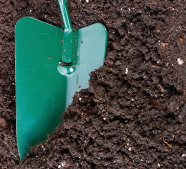çiçek ve seedingses arka plan için toprak Bahçe küreği