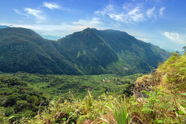 Sunrise in meadows and mountains landscape, Worlds End in Horton