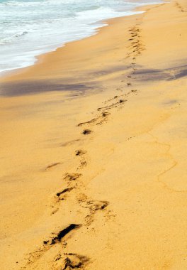 Dune kum plaj yolda ayak izleri