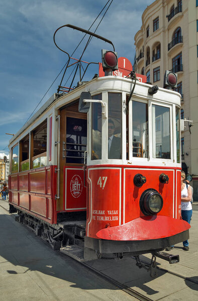 Famous vintage red tram in Taksim ISTANBUL, TURKEY
