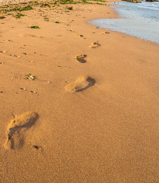 Huellas en la playa de arena, Paisajes Turismo extremo y tra — Foto de Stock