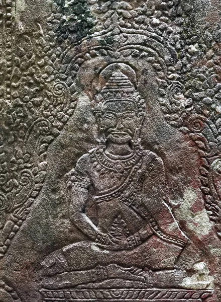 Parede velha, ornamento de pedra em antigo Banteay Srei — Fotografia de Stock