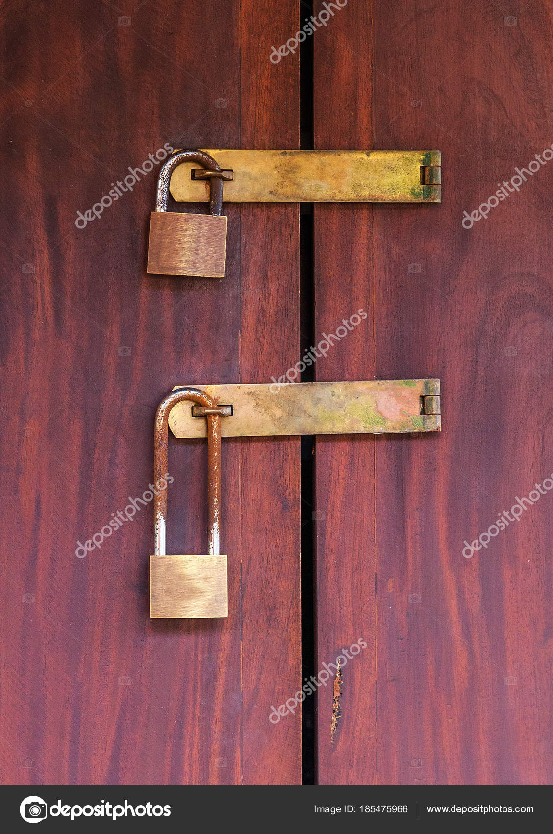 Closed Old Fashioned Locks Vintage Wood Door Stock Photo