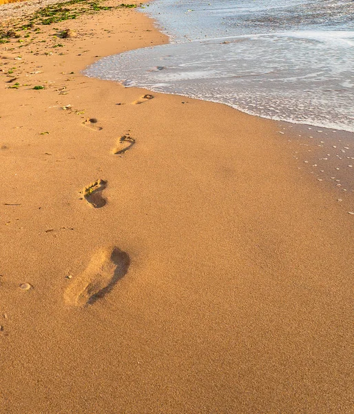 모래 해변, 풍경 극단적인 관광 및 tra에 발자국 — 스톡 사진