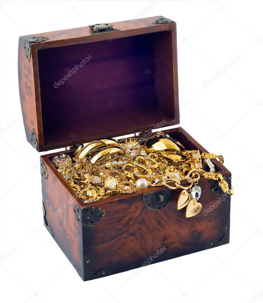 wood vintage Chest treasure jewellery gold heart frame