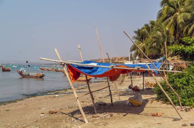 Vietnam balıkçılığında çalışan insanlar Phan Thiet köyü Vi