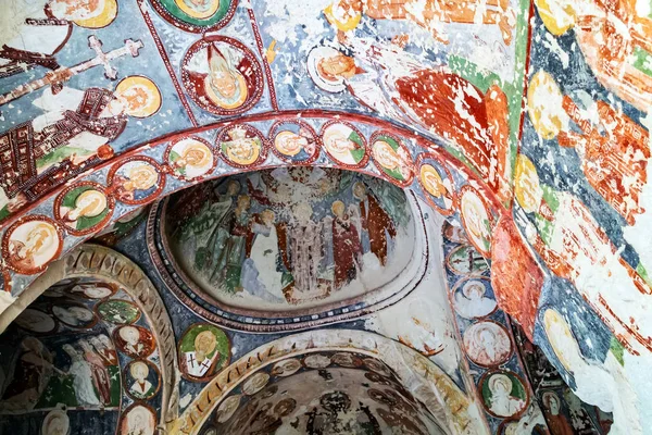 Fresco Plafond in grot orthodoxe El Nazar kerk, Goreme Cappadoc — Stockfoto