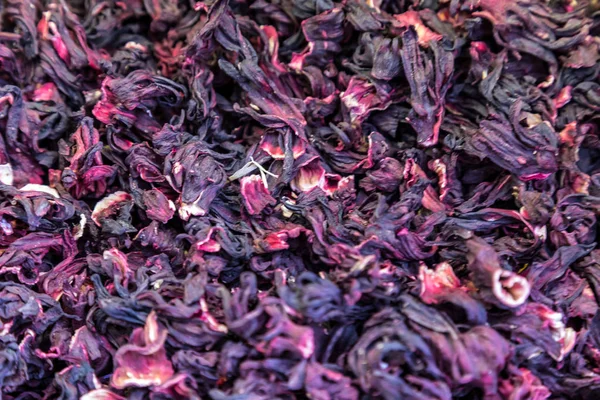 Chá de hibisco. fitoterápicos secos medicina alternativa fundo . — Fotografia de Stock