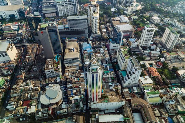 Bangkok city skyline at twilight hotel resort modern building in Business district at twilight, Thailand.