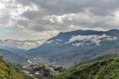 Vadideki pirinç tarlası Ta Van köyü Vietnam manzarası