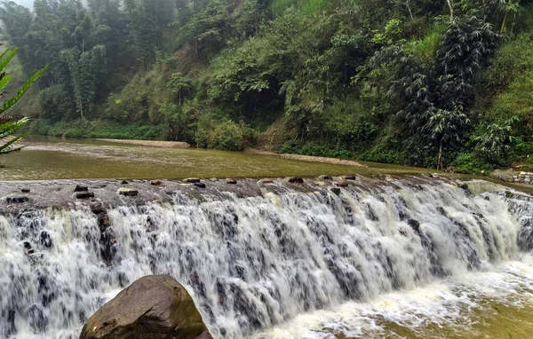 Panoramic river waterfalls top view.