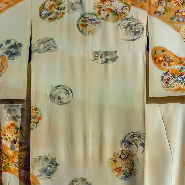 Adornos Japoneses Con Motivos Tradicionales Patrón Textil Kimono Tela Seda — Foto de Stock