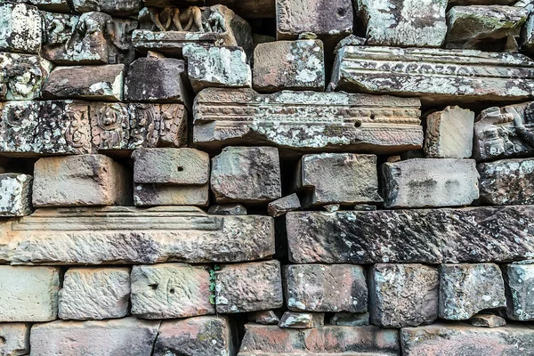 石墙的纹理柬埔寨吴哥窟遗址 纹理背景石墙 — 图库照片