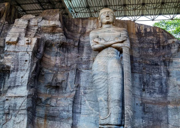 Standbeeld Staand Beeld Mudra Boeddha Rots Gal Vihara Polonnaruwa Sri — Stockfoto