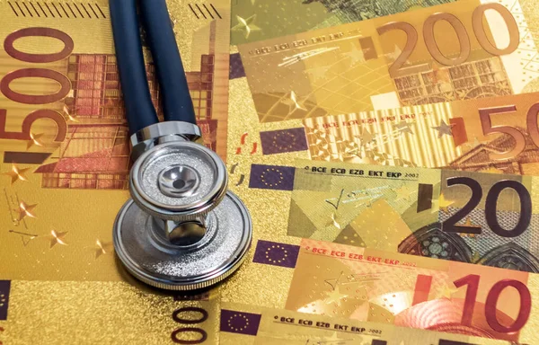 Sprague Rappaport Stethoscope Background All Euro Bills Europa Economic Carantine — стокове фото