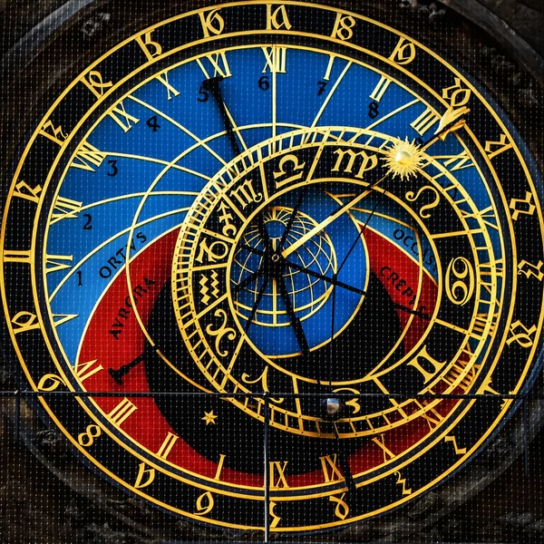 Prague Tower Kick Astronomical Clock Mechanism Prague Orloj Moon Sphere — Stock Photo, Image