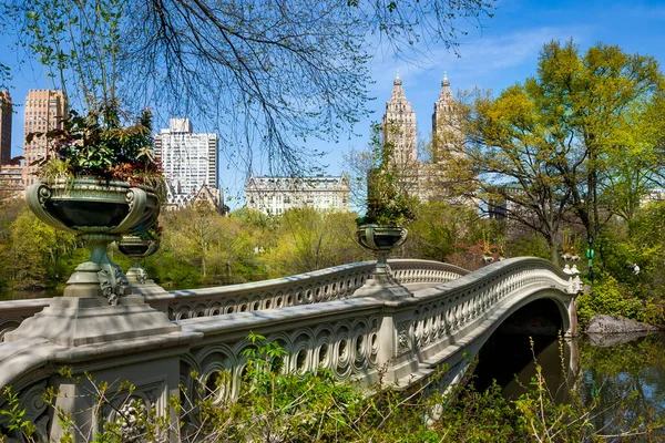 Bow Most Central Parku Jaře Slunečného Dne Manhattan — Stock fotografie