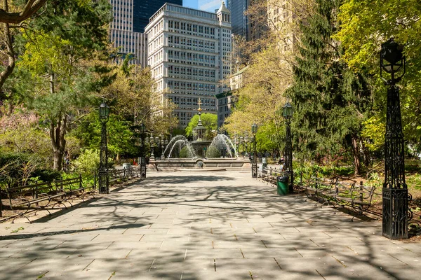 Fuente Del City Hall Park Nueva York Manhattan — Foto de Stock