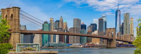 Brooklynský Most Panorama Manhattanu Brooklynského Mostu New York City — Stock fotografie