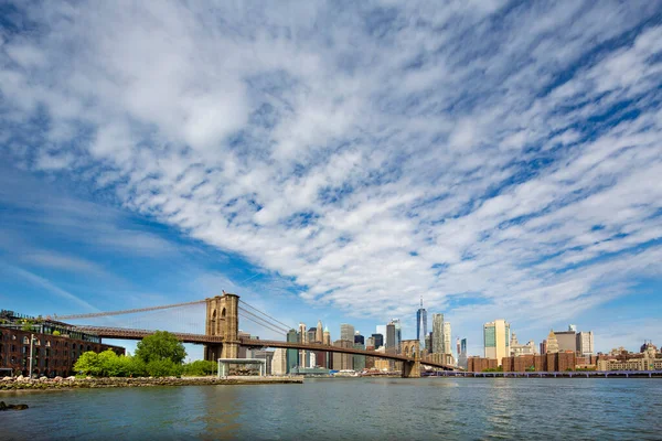 Brooklyn Bridge Och Manhattan Skyline Sett Utifrån Brooklyn Bridge Park — Stockfoto