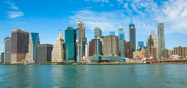 Pohled Panorama Dolního Manhattanu Brooklynského Mostu New Yorku — Stock fotografie