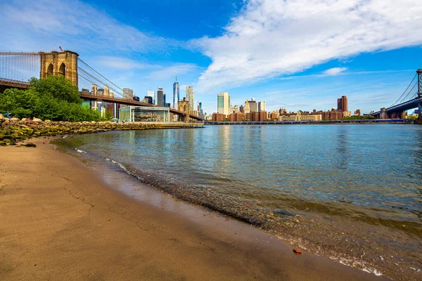 Brooklyn Bridge Manhattan Skyline Gezien Vanaf Brooklyn Bridge Park New — Stockfoto