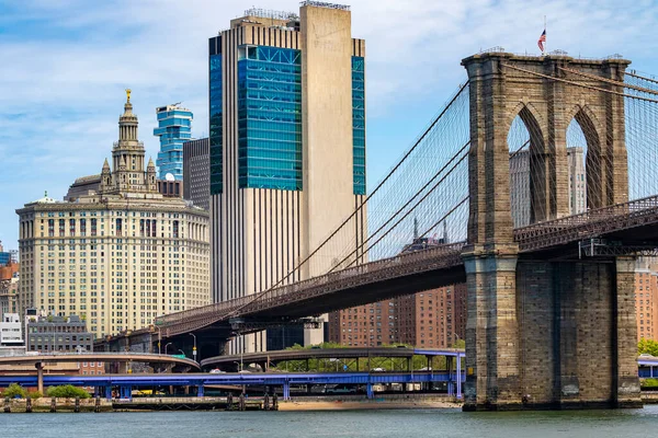 Blick Auf Downtown Manhattan Und Brooklyn Bridge — Stockfoto