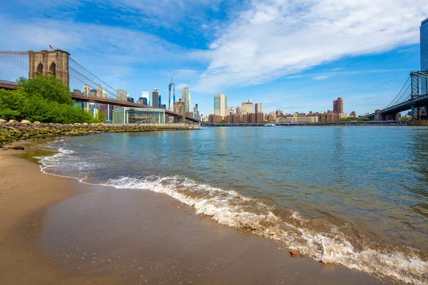 Most Brookliński Panorama Manhattanu Widziane Brooklyn Bridge Park Nowy Jork — Zdjęcie stockowe