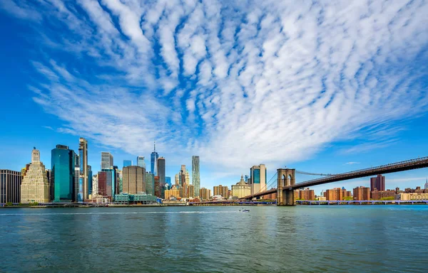 Słynna Linia Skyline Centrum Nowego Jorku Brooklin Bridge — Zdjęcie stockowe