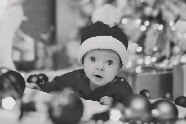 Sweet Funny Newborn Baby Santa Home — Stock Photo, Image