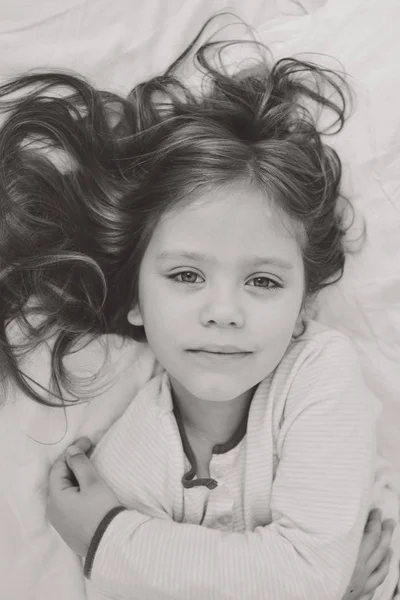 Little Girl Morning Her Bed — Stock Photo, Image