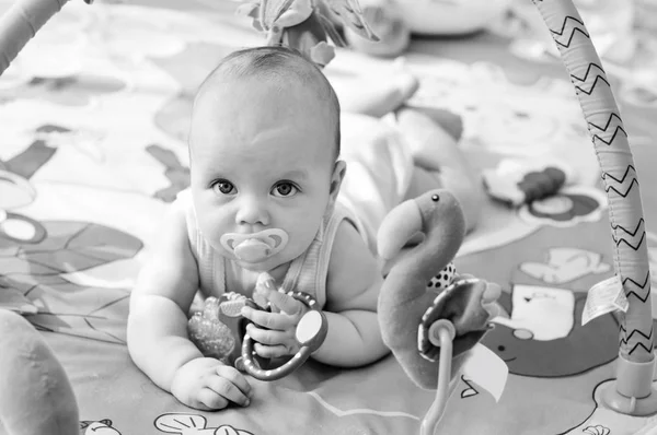 Ребенок на игрушке — стоковое фото