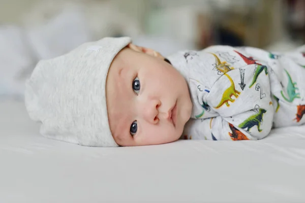 Portrait Newborn Baby Laying Bed — Stock Photo, Image
