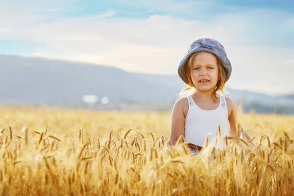 Hübsches Kleines Mädchen Weizenfeld — Stockfoto