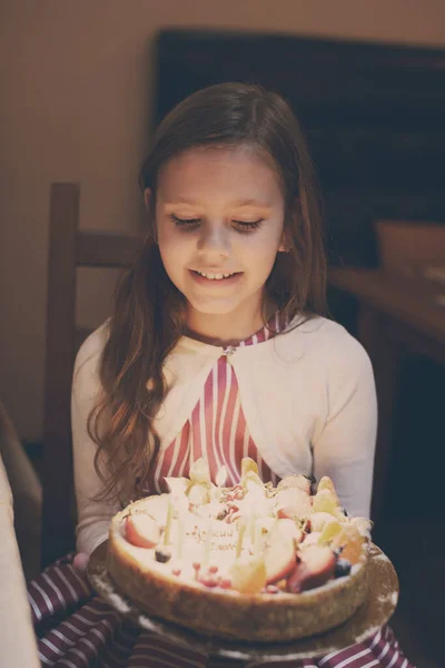 Happy Birthday Girl Celebrating Her Nine Years — Stock Photo, Image