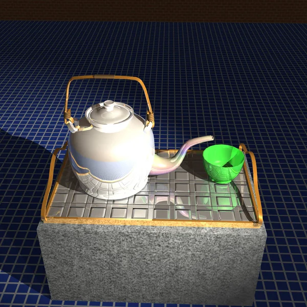 Творческий чайник на подносе — стоковое фото