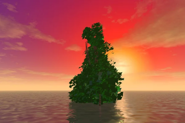 Illustration Mysterious Tree Surface Ocean Sunset — Stock Photo, Image