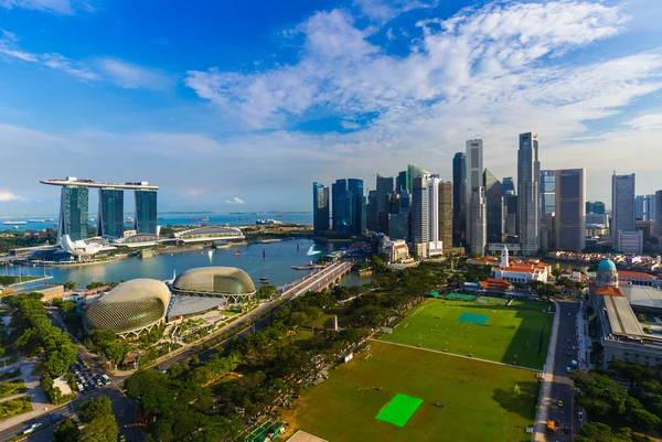 SINGAPORE - APRIL 15: Singapore city skyline and Marina Bay on A