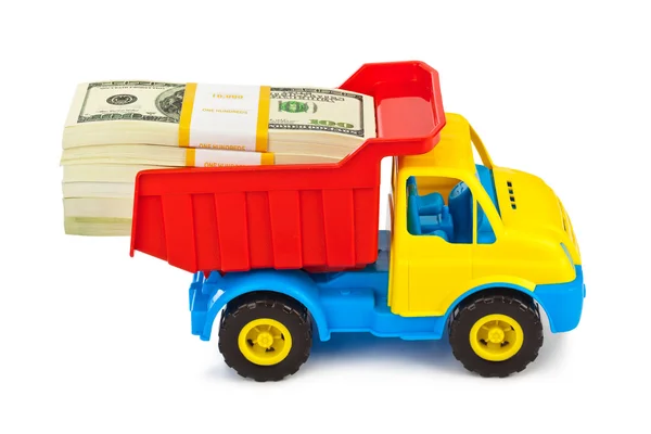 Legetøjs lastbil med penge - Stock-foto
