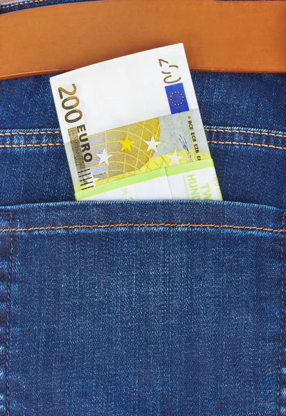 Geld in broekzak — Stockfoto