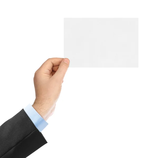 Blanco papier kaart in hand — Stockfoto