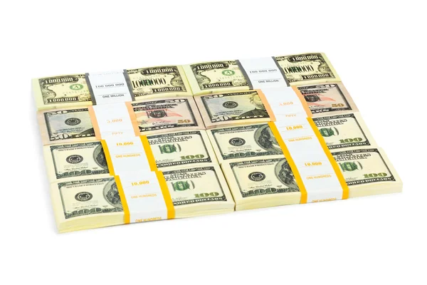 Dinheiro pilhas isoladas no fundo branco — Fotografia de Stock