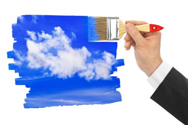 El ile gökyüzü çizim boya fırçası