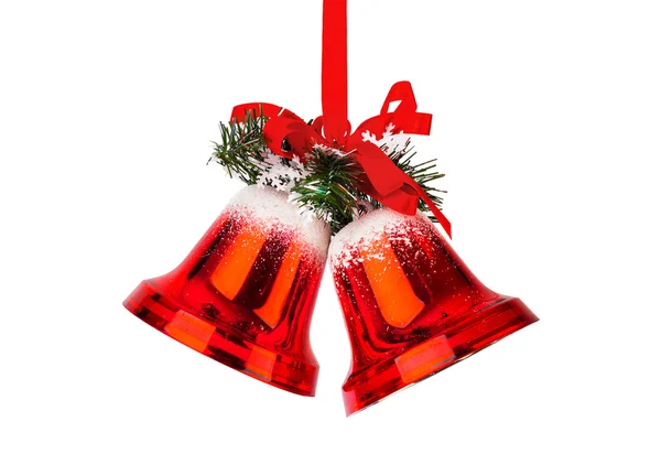 Christmas bells with a red bow — Stock Photo, Image
