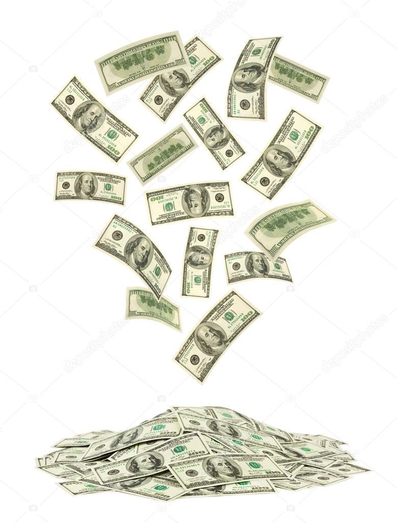 Falling money isolated on white background