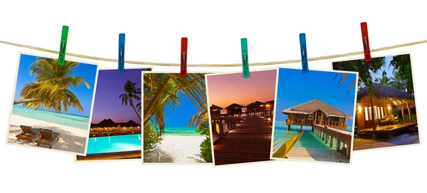 Maldives beach images (my photos) on clothespins — Stock Photo, Image