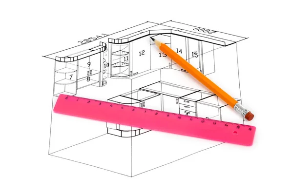 Küchenplan isoliert auf weißem Hintergrund — Stockfoto