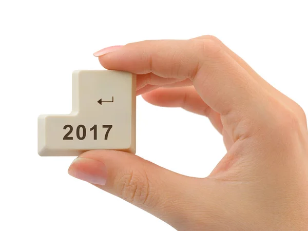 Computer button 2017 in hand — Stock Photo, Image