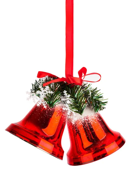 Рождественские колокола с красным бантом — стоковое фото