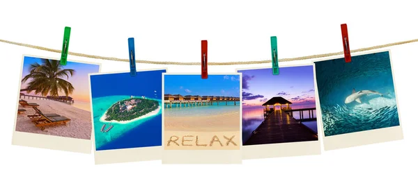 Maldives beach images (my photos) on clothespins — Stock Photo, Image
